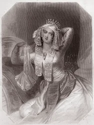 Cleopatre (Antoine et Cleopatre) (Antony ja Cleopatra) - "" Galerie des femmes de Shakespeare, kokoelma 45 vakavaa muotokuvaa varhaisilta Lontoon taiteilijoilta, rikastettu kriittisillä ja kirjallisilla huomautuksilla""" noin 1838 - "" Gallery of:sta naise