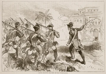 Clive johdattelee miehiään Conjeveramiin, kuvitus James Grantin pubista Cassells Illustrated History of India. 1879