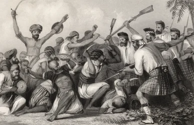 Konflikti ghazeen kanssa ennen Bareillyä 6. toukokuuta 1858, vuonna 1858 julkaistusta "Intian kapinan historiasta"