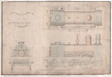 Rakennuspiirustus, 0-4-2 veturi ja R. ja W. Hawthorn and Co:n tarjous Stanhope and Tyne Railway Co:lle