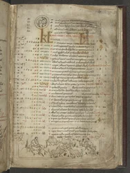 Puuvilla Julius A. VI, f.5, Toukokuun kalenterisivu: Paimenet ja lauma (vellum)