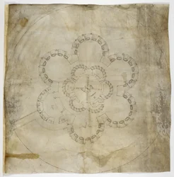 Puuvilla MS. Augustus I.i.67 Dealin linnan pohjapiirros (muste pergamentille)
