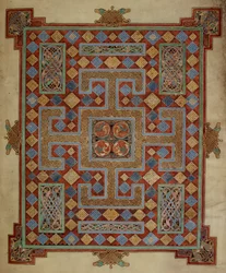 Cotton Nero D. IV, f.138v Mattosivu, joka esittelee Pyhän Luukkaan evankeliumin, Lindisfarnen evankeliumeista, 710-21 (vellum)