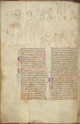 Cotton Nero D. I f.23v Cliffordin tornin rakennus St Albansissa, teoksesta "Lives of the Offas" (vellum)