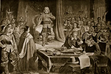 Cromwell kieltäytyy kruunusta, kuvitus Hutchinsons Story of the British Nationista, n. 1923