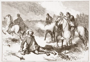 Gustavus Adolphuksen kuolema, kuvitus James Aitken Wylien (1808-1890) Protestantismin historiasta, pub. 1878