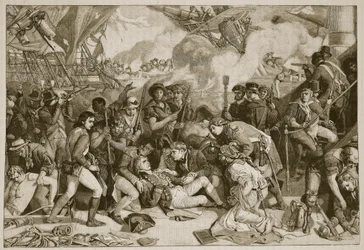 Nelsonin kuolema, kuvitus Cassells Illustrated History of Englandista (seepiakuva)