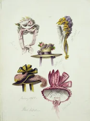 Suunnittele Regency Hats, 1828 (wc kynällä paperille)