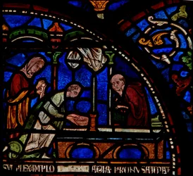 Yksityiskohta Miracle Window -ikkunasta, joka kuvaa Edwin of Berkhamstedin paranemista