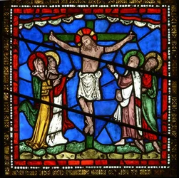 Yksityiskohta Trinity-kappelin itäikkunasta, joka kuvaa ristiinnaulitsemista