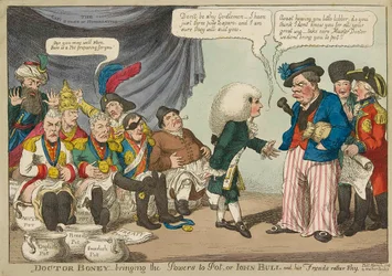 Doctor Boney_bringing the Powers to Pot ..., 1808 käsinvärjätty kaiverrus.