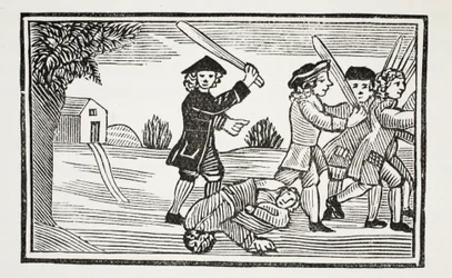 Tohtori Faustus temppu kaksikymmentä opiskelijaa, kuvitus Chap-books of the Eighteenth Century John Ashton, pubi. 1882