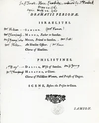 Dramatis Personae for Simson, Händelin oratorio, julkaistu vuonna 1759