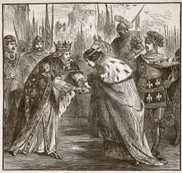 Edward vastaanottaa Ranskan kuningas Johnin, kuvituksen Cassells Illustrated History of Englandista (seepiakuva)