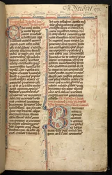 Egerton 3142, f.1r, Teksti valaistulla alkukirjaimella "B", Historia Regum Britanniaesta, Geoffrey, Monmouth, n. 1294 (vellum)