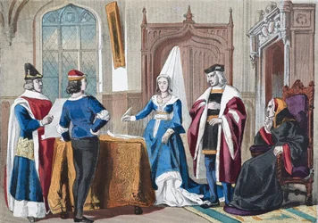 Englantilaiset puvut 1400-luvun lopulta William Hickman Smith Aubreyn (1858-1916) julkaisusta The National and Domestic History of England, julkaistu Lontoossa, noin 1890