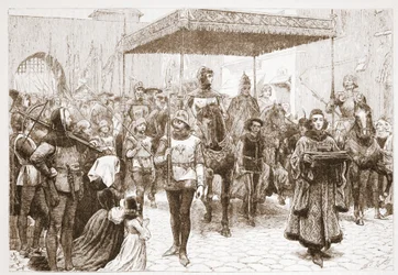 Paavi Johanneksen sisäänkäynti Constanceen, kuvitus James Aitken Wylien (1808-1890) Protestantismin historiasta, pub. 1878