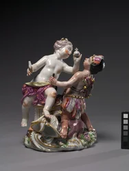 Eurooppa ja Amerikka, valmistaja Chelsea Porcelain Factory, noin 1760