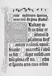 Faksimile psalterin sivusta, painaneet Johann Fust ja Petrus Schoiffer, Mainz, 1459