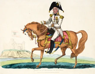 Franciscus 2nd, Itävallan keisari, pub. Richard Evans, kaivertanut Romney, kuvitus William Mudfordin historiallisesta kertomuksesta Waterloon taistelusta, 1816