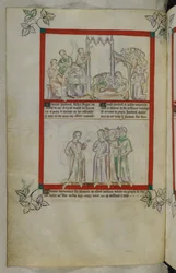 Gideonin (Jeroboal) tarinasta, yksityiskohta Queen Mary Psalterin käsikirjoituksesta, MS Royal 2 B VII, f. 37v