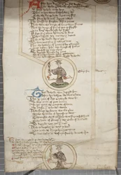 Englannin kuninkaiden sukututkimuspaperi, n. 1440-1479 (kynä ja muste pergamentille)