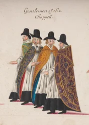 Gentlemen of the Chappell, yksityiskohta osasta kuningatar Elisabet I:n hautajaiskulkueesta Westminster Abbeyyn, 28. huhtikuuta 1603