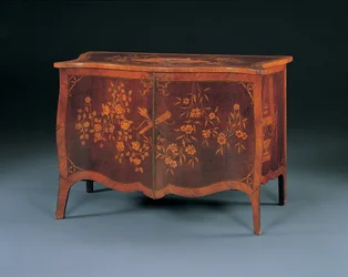 John Cobbin tapainen George III:n intarsia, n. 1770 (amarantti ja tulppaanipuu)
