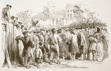 George Whitefield Preaching, kuvitus Cassells Illustrated History of Englandista (seepiakuva)