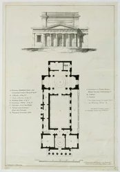 Kylpyhuoneen alempien kokoushuoneiden pohjapiirros, kaiverrus Charles Hullmandel (1789-1850)