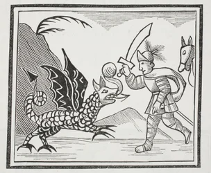 Guy and the Northumbrian Dragon, kuvitus John Ashtonin kirjasta Chap-books of the Eighteenth Century, pubi. 1882