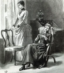 "Onko Harry antanut sinulle sormuksen, jota Letty kysyi yhtäkkiä", Luku XXV: Letitialla on sisävuoronsa, Leslie Keithin isoisoäiti Severanista, julkaistu julkaisussa "Leisure Hour", 1888