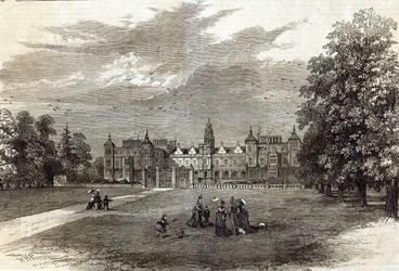 Hatfield House, Salisburyn markiisin kotipaikka, "The Illustrated London News", 11. heinäkuuta 1874 (kaiverrus)