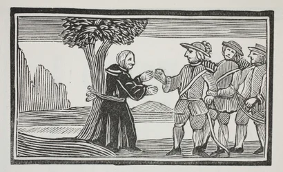Hän sitoi Abbotin puuhun, kuvitus John Ashtonin pubista Chap-books of the Eightenth Century. 1882
