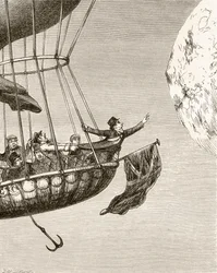 George Cruikshankin kuvitus runolle "The Monstre Balloon, "The Ingoldsby Legends or Mirth and Marvels" -kirjoituksesta, Thomas Ingoldsby, julkaistu vuonna 1865