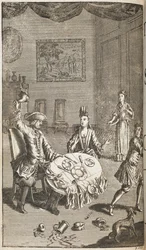 Kuvitus William Shakespearen teokseen "The Taming of the Shrew", julkaisija Jacob Tonson, Lontoo