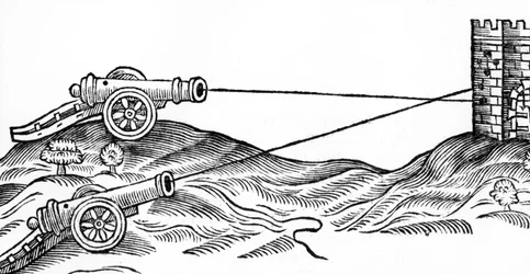 Kuva tykin tulesta Thomas Smithin (fl.1600-27) teoksessa The Art of Gunnery, 1628