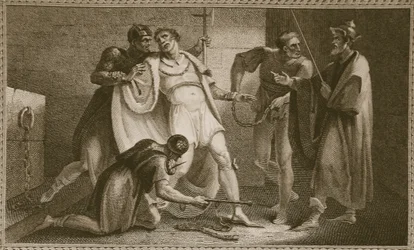 Stephenin vankeus, kuvitus David Humesista Englannin historia, pub. R. Bowyer, Lontoo, 1812