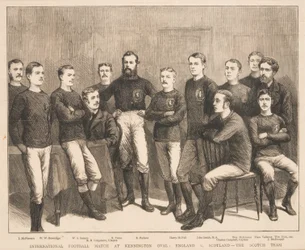 Kansainvälinen jalkapallo-ottelu Kennington Ovalilla: Englanti vastaan Skotlanti - Skotlannin joukkue, The Graphic -lehdestä, 1879