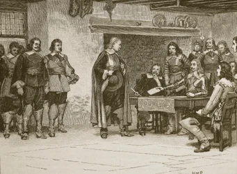Charlesin ja Earl of Denbighin haastattelu, kuvitus Cassells Illustrated History of Englandista (seepiakuva)