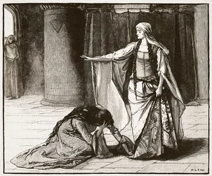 Keisarinna Matildan ja kuningatar Maudin haastattelu, kuvitus Cassells Illustrated History of Englandista (seepiakuva)