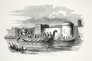 Kuningas Edgar soutaa kahdeksan Kings on the River Dee, pubi. 1800-luku (teräskaiverrus)