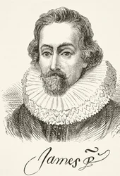 Englannin kuningas James I, William Hickman Smith Aubreyn (1858-1916) julkaisusta The National and Domestic History of England, julkaistu Lontoossa, noin 1890
