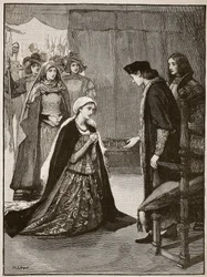 Lady Catherine Gordon ennen Henry VII:tä, kuvitus Cassells Illustrated History of Englandista (seepiakuva)