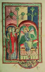 Lansdowne 383 f.13 Naiset haudalla, Shaftesbury Psalter, West Country, n. 1130-40 (vellum)