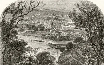 Launceston, Tasmania, n. 1880, Howard Willoughbyn "Australian Pictures" -julkaisusta, julkaisija Religious Tract Society, Lontoo, 1886