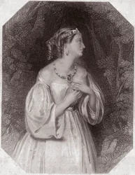 Lavinia, Tituksen tytär, Bassianuksen (Titus Andronicus tai La Tres Lamentable Roman Tragedie, Titus Andronicus) morsian - "" Shakespearen naisten galleriassa, kokoelma 45 vakavaa muotokuvaa varhaisilta Lontoon taiteilijoilta, rikastettuna kriittisillä arv