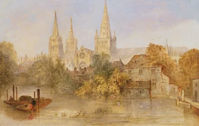 Lichfieldin katedraali Stowe Poolista, noin 1850