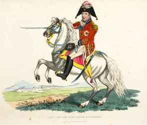 Kenraaliluutnantti Sir Eire Coote KB, KC ja MP, pub. kirjoittanut Richard Evans, engr Romney, kuvitus William Mudfordin historiallisesta kertomuksesta Waterloon taistelusta, 1816