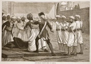 Luutnantti Flints Deed of Daring, kuvitus James Grantin Cassells Illustrated History of India -julkaisusta, pub. 1879